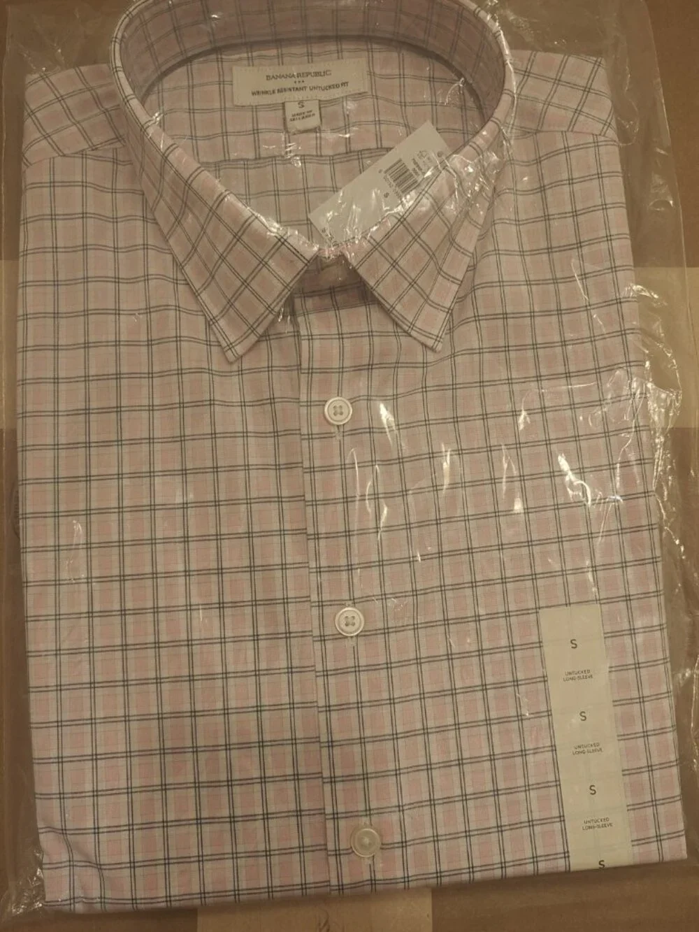 3 Banana Republic untucked dress shirt S pink blue white slim stretch spandex
